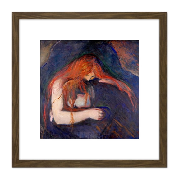 Edvard Munch Vampire 1895 Painting 8X8 Inch Square Wooden Framed Wall Art Print Picture with Mount