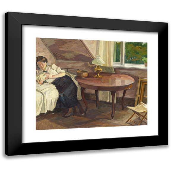 Edvard Weie 14x12 Black Modern Framed Museum Art Print Titled - Interior with Reading Woman