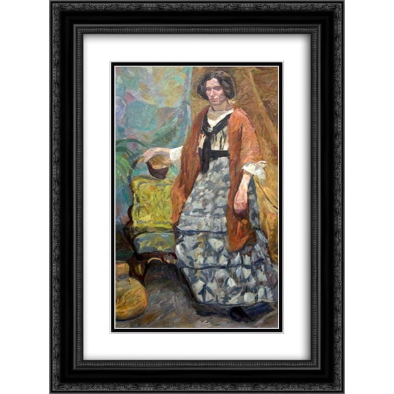Edvard Weie 2x Matted 18x24 Black Ornate Framed Art Print 'Interior with Artist's Sister, Emma Weie'