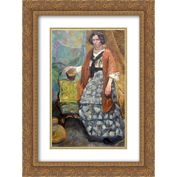 Edvard Weie 2x Matted 18x24 Gold Ornate Framed Art Print 'Interior with Artist's Sister, Emma Weie'