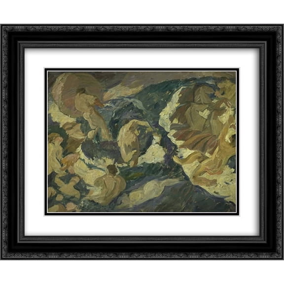 Edvard Weie 2x Matted 24x20 Black Ornate Framed Art Print 'Poseidon farer over havet omgivet af nereider og tritoner'