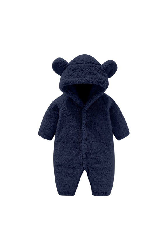 0-12M Baby Girl Romper Long Sleeve Boys Sleepers Winter Warm Cute Bear Ears Cartoon Hooded Rompers Infant Jumpsuit Bodysuits with Zipper