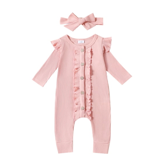 Edvintorg 0-18 Months Baby Girl Romper Toddler Baby Girls Long Sleeve Solid Color Ruffles T-Shirt Jumpsuit Romper Infant Fall Outfits Birthday Gift