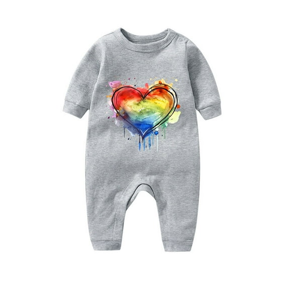 Edvintorg 0-18 Months Baby Girl Romper Toddler Kids Boys Long Sleeve Valentine's Day Heart Print Cotton T-Shirt Jumpsuit Romper Baby Onesie