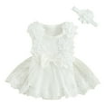 thumbnail image 1 of Edvintorg 0-18 Months Toddler Girl Clothes Set Summer Infant Cotton Outfits Sleeveless Skirt Baby Girl Flower Lace Bow Tie Dress Romper Hair Band Set, 1 of 3