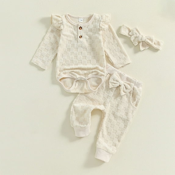 Edvintorg 0-18Months Baby Girl fall Outfits Cute Ruffle Solid Color Long Sleeve Romper Bodysuit Pants Set Birthday Gift Infant Girls Clothing Set