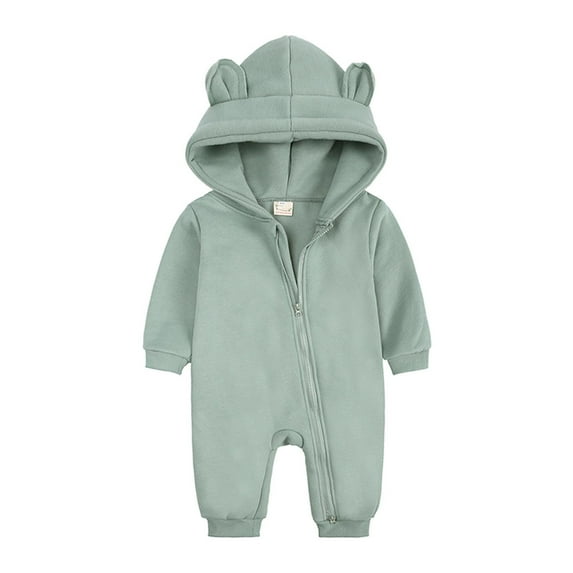 Edvintorg 0-24Months Winter Baby Rompers Long Sleeve Clearance Baby Girls Boys Cotton Clothes Romper Casual Hooded Bear Ears Jumpsuit Pullover Zipper Overalls