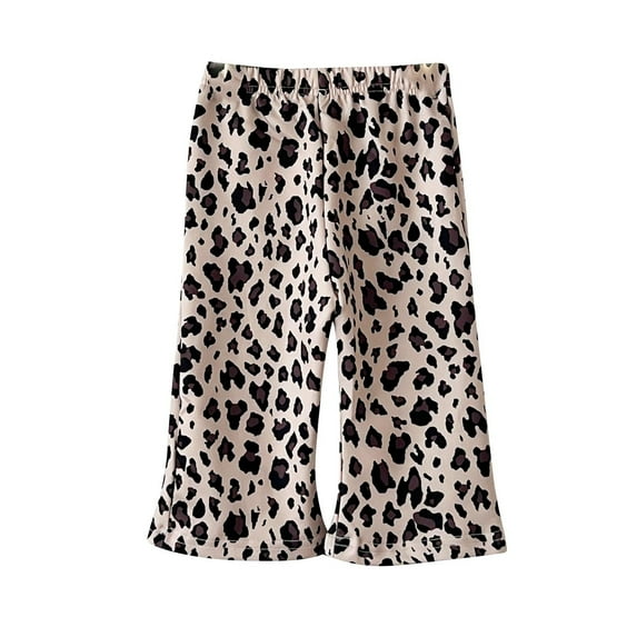 Edvintorg 0-3 Years Leopard Print Flared Pants for Kids Girls Cute Sweet Elastic Waist Casual Pants Trousers Girls Boutique Outfits