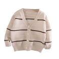 thumbnail image 1 of Edvintorg 0-6 Years Toddler Girls Knitted Cardigan Sweater Fashion Striped Printing V-Neck Long Sleeve Jacket with Button Fall Winter Kids Clothes Girls, 1 of 3