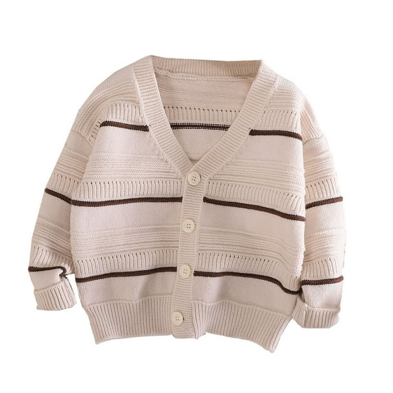 Edvintorg 0-6 Years Toddler Girls Knitted Cardigan Sweater Fashion Striped Printing V-Neck Long Sleeve Jacket with Button Fall Winter Kids Clothes Girls
