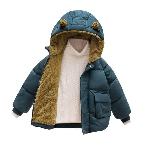 Edvintorg 0-7 Years Toddler Winter Coat Cute Long Sleeve Keep Warm Bear Ear Hooded Down Jackets Kids Outdoor Casual Zipper Jacket Children's Outerwear with Pocket