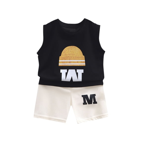 Edvintorg 0Months-5Years Toddler Baby Boys Clothing Sets 2024 Summer Outfits Fashion Printed Casual Sleeveless Round Neck Tops And Short Sets Kids Clothes Boys