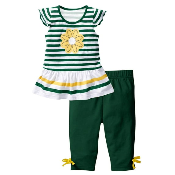 Edvintorg 1-10Years Toddler Girl Clothes Clearance Summer Casual Short Sleeve Round Neck Printed Tops Shirt And Cropped Pants Sets School Outfit Children Clothing Girls