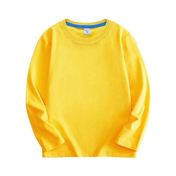 Edvintorg 1-12Years Fall Winter Kids Boys Girls Long Sleeve Shirts Solid Color Casual Crewneck Tops Loose Plain Tunic Cute Blouse Tees Children's Clothing