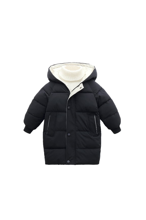 1-12Years Kids Down Coat Solid Color Long Sleeve Mid-Length Winter Hooded Coat Korean Style Thickened Cotton Coat with Zipper Children's Outerwear