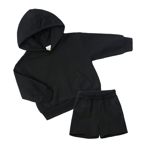 Edvintorg 1-14Years Toddler Clothes Boys Girls Fashion Solid Color Casual Long Sleeve Hooded Sweatshirt and Shorts Suit Fall Winter Children's Tracksuit
