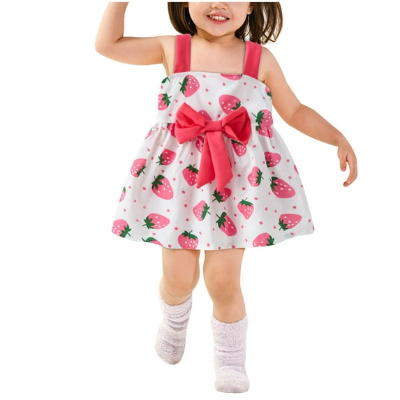 Edvintorg 1-4 Years Dresses for Kids Girls Toddler Kids Baby Girls Summer Cute Floral Print Slip Dress Bowknot Princess Dress