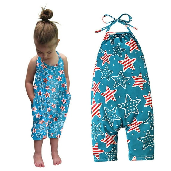 Edvintorg 1-5 Years 4Th Of July Baby Girl Romper Girls Children's Summer Independence Day Romper Sling Sleeveless Backless Short Jumpsuit