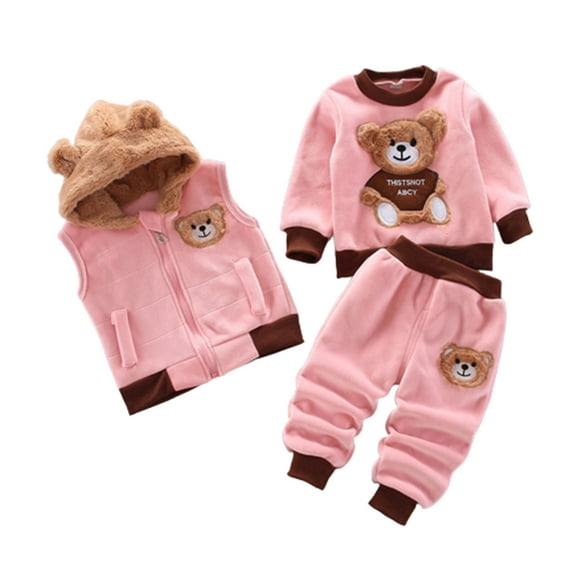 Edvintorg 1-5Years Winter Girls Clothing Cute Bear Printed Pullover Sweatshirt Vest and Pants 3Pcs Kids Clothes Girls Girls Boutique Outfits