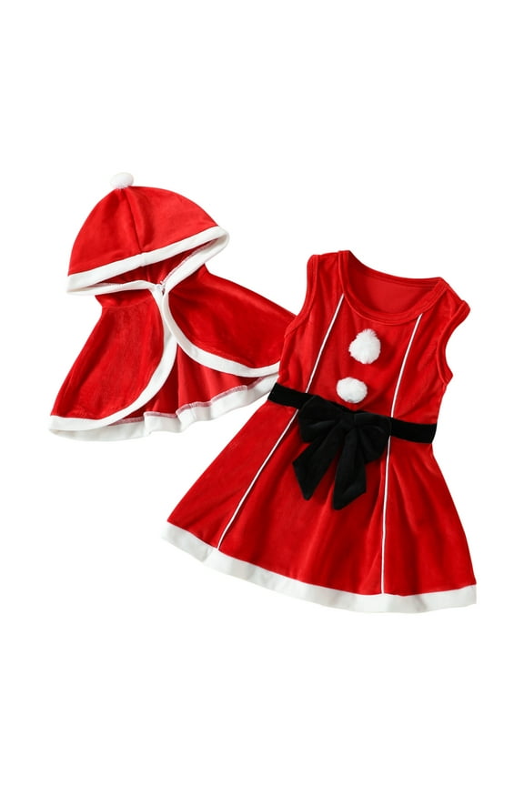 1-6 Years Christmas Winter Clothes for Girls Fashion Children's Girls Sleeveless Dress Set Hooded Cloak Dress Set Girls Boutique Outfits