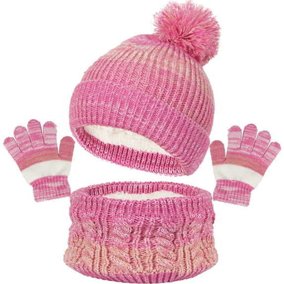 Edvintorg 1-6Years Kids Hats Clearance Winter Beanie Hat Mittens Set Keep Warm Knit Thick Ski Cap with Pompom and Scarf Gloves Set for Girls Boys Children'S Hat on Clearance