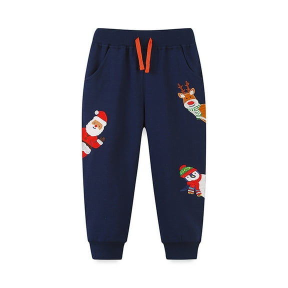 Edvintorg 1-7 Years Boys Sweatpants Cute Printing Elastic Waist Casual Pocket Sports Joggers for Girls Cotton Kids Pants with Drawstring