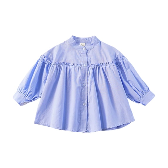 Edvintorg 1-8 Years Shirts for Girls Spring Fall Girls Tops Long Sleeve Fashion Solid Color Stand-Up Collar Cute Shirt with Button Kids Clothes Girls