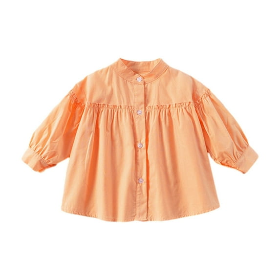 Edvintorg 1-8 Years Shirts for Girls Spring Fall Girls Tops Long Sleeve Fashion Solid Color Stand-Up Collar Cute Shirt with Button Kids Clothes Girls