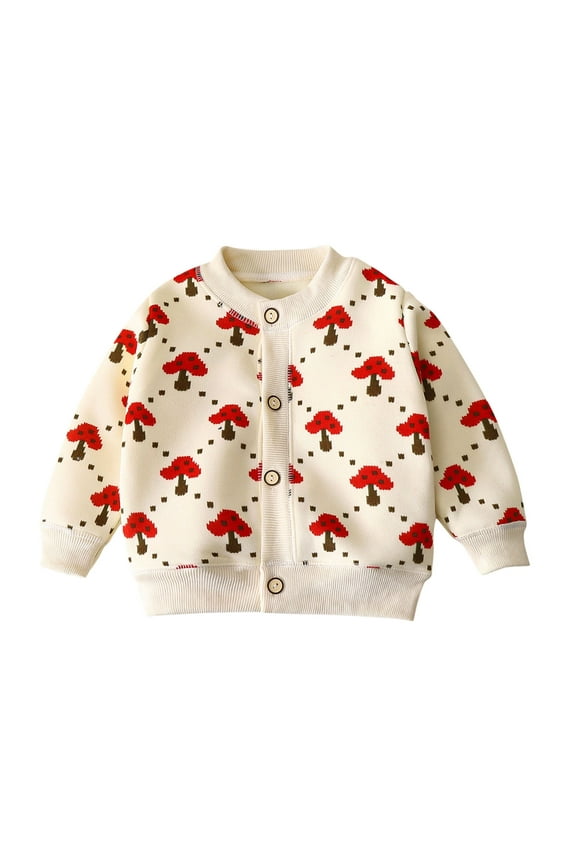 1-8 Years Toddler Girls Cardigan Kawaii Print Casual Long Sleeved Sweaters Knit Warm Cardigan Thickened Jacket with Button Children's Outerwear