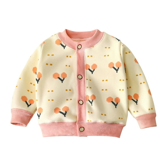 Edvintorg 1-8 Years Toddler Sweater Outerwear Kawaii Print Sweaters for Girls Kids Casual Long Sleeved Knit Warm Cardigan Thickened Jacket with Button