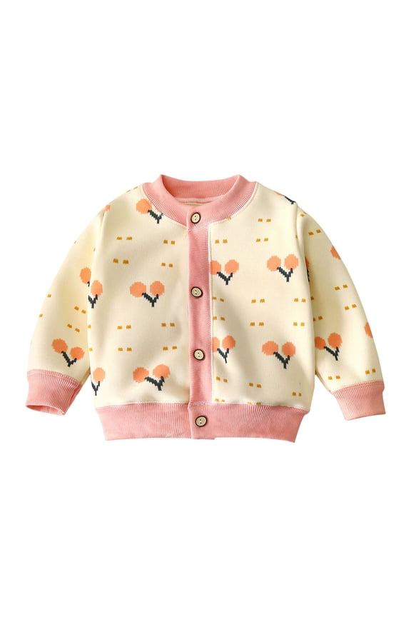 1-8 Years Toddler Sweater Outerwear Kawaii Print Sweaters for Girls Kids Casual Long Sleeved Knit Warm Cardigan Thickened Jacket with Button