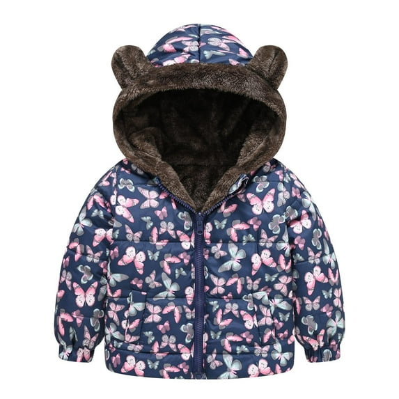 Edvintorg 12M-5Y Toddler Baby Boys Girls Flower Print Plush Cute Winter Thick Casual Keep Warm Hooded Coat Jacket On Clearance