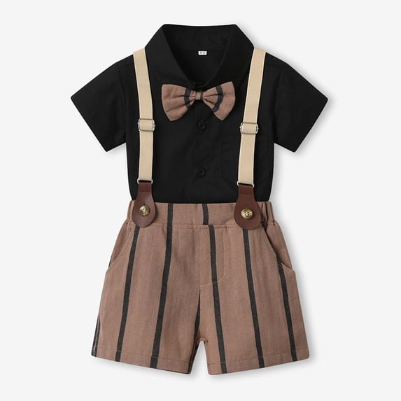 Edvintorg 12M-6Y Summer Boys Fashion Suit School Uniforn Sets Short Sleeve Top&Strap Shorts Suit Outfit for Baby Toldders Shirts Photography Performance Set