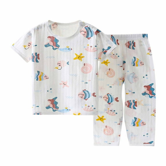 Edvintorg 12Months-13Years Summer Girls Nightwear Toddler Kids Baby Boys' Casual Short Sleeve Casual Loungewear Thin Air-Conditioned Clothing Home Clothing Two Piece Set