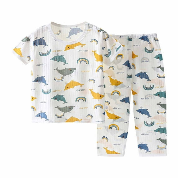 Edvintorg 12Months-13Years Summer Girls Nightwear Toddler Kids Baby Boys' Casual Short Sleeve Casual Loungewear Thin Air-Conditioned Clothing Home Clothing Two Piece Set