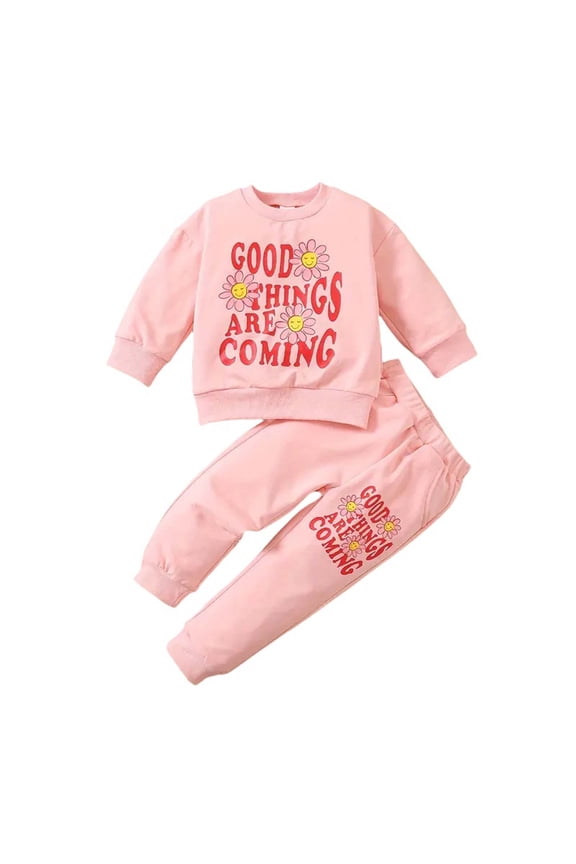 18M-6Y Toddler Girl Clothes Sets Fashion Sunflower/Letter Print Long Sleeve Pullover Suit 2 Piece Set for Kids Girls Sweatsuit Girls Boutique Outfits