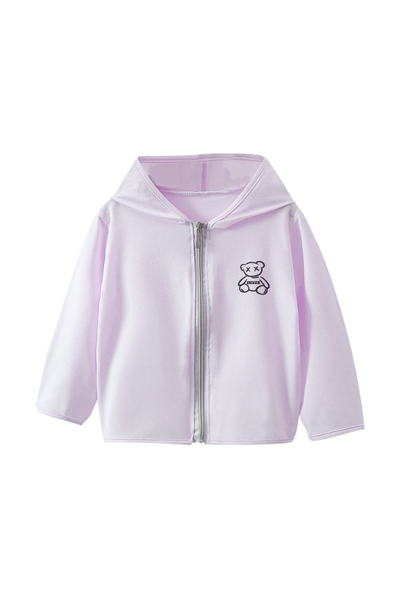 2-14Years Girls Tops Long Sleeve Hooded Sun Protection Clothing Cute Ice Silk Hot Sun Protection Clothing Summer Shirt with Zipper