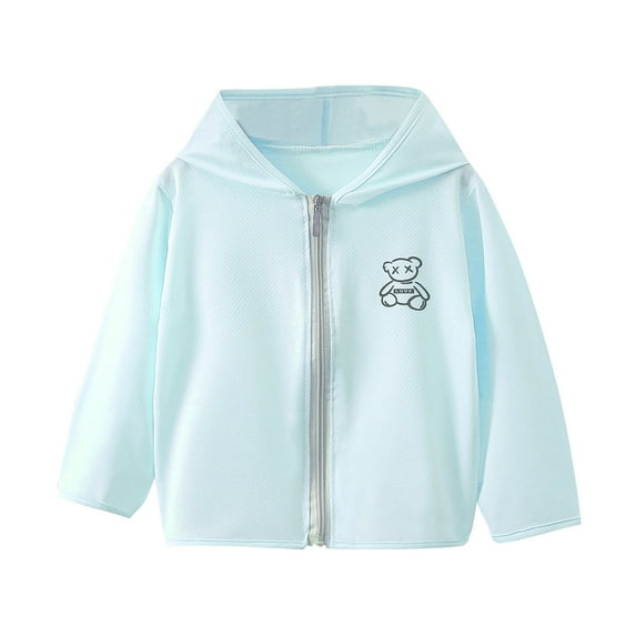 Edvintorg 2-14Years Girls Tops Long Sleeve Hooded Sun Protection Clothing Cute Ice Silk Hot Sun Protection Clothing Summer Shirt with Zipper