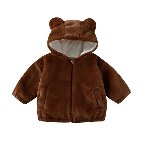 Edvintorg 2-7 Years Toddler Winter Jacket Kids Clothes Girls Solid Color Casual Long Sleeve Bear Ear Hooded Outerwear with Zipper Coats for Boys