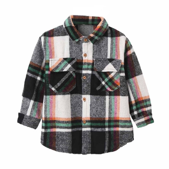 Edvintorg 2-7Y Fashion Fall Children Girl Boy Warm Coat Plaid Long Sleeve Pocket Button Turn-Down Collar Flannel Shirts Coat Jacket Tops Winter Kids Outwear