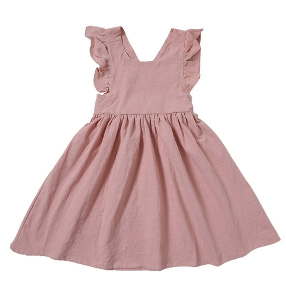 Edvintorg 2-7Years Baby Girls Dress 2024 Summer Clearance Cute Solid Color Backless Cotton Beach Dresses With Button Kids Dresses For Girls