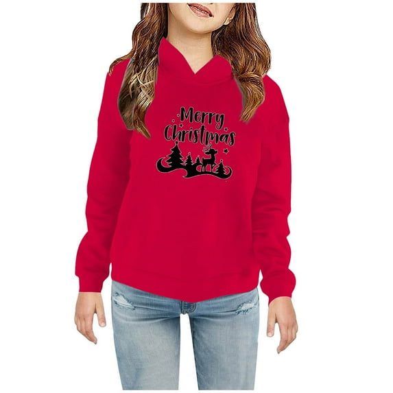 Edvintorg 2-7Years Kids Christmas Outfit Clearance Toddler Baby Boys Casual Cute Print Long Sleeve Hooded Sweatshirt Christmas Gift Kids Hoodie Girls