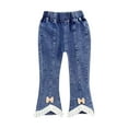 thumbnail image 1 of Edvintorg 2-7Years Kids Jeans Girls Toddler Kids Baby Girls Elastic Waist Denim Pants with Pocket Cute Sweet Bow Flared Pants Trousers Clothes for Girls, 1 of 3