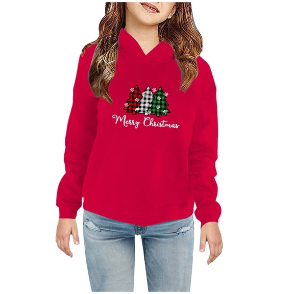 Edvintorg 2-7Years Toddler Christmas Outfit Sweatshirt Kids Boys Casual Kawaii Print Long Sleeve Hooded Sweatshirt Girls Christmas Gift Fall Winter Hoodies for Kids