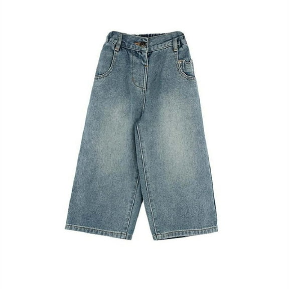Edvintorg 2-8 Years Girls Baggy Jeans Fashion Casual Loose High Waist Wide Leg Denim Pants with Pockets Kids Clothes Girls School Outfits