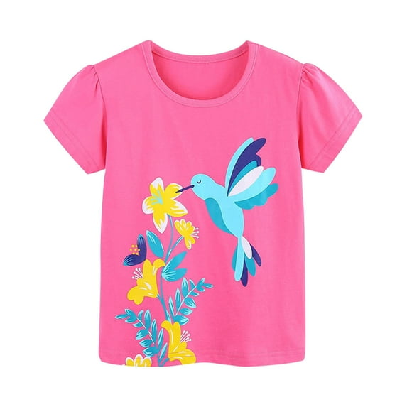 Edvintorg 2-8 Years Summer Clothes Toddler Kids Girls Short Sleeve Cotton Shirts Casual Crewneck Pullover Tops Loose Plain Tunic Cute Blouse Tees