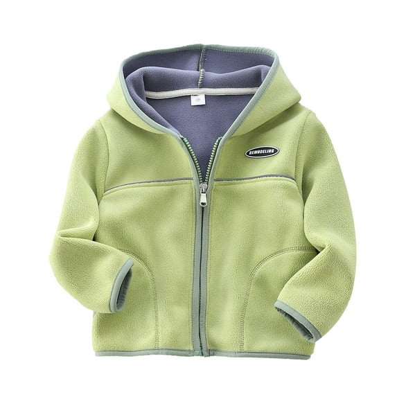 Edvintorg 2-8Years Kids Lightweight Jacket Fashion Boys Girls Solid Color Cute Plush Thickening Keep Warm Zipper Coat with Hoodie Fall Winter Children's Outerwear