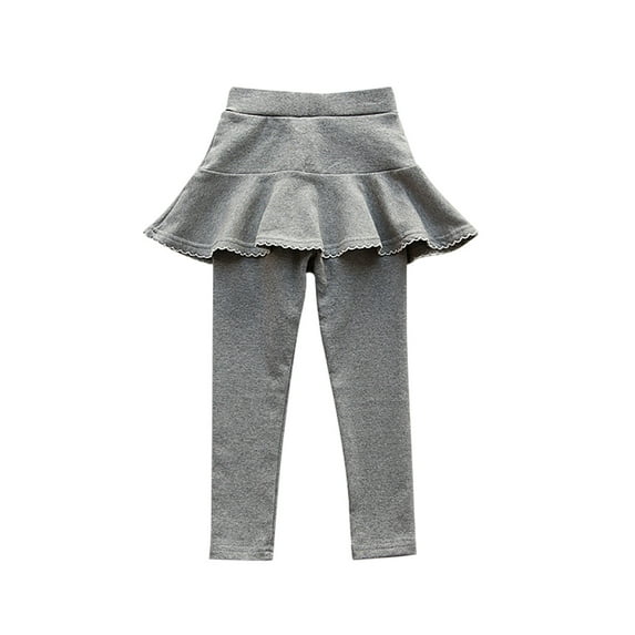 Edvintorg 2-9 Years Cute Leggings for Girls Fashion Solid Color Elastic Waist Comfortable Cotton Ruffles Leggings for Girls Winter Girls Pants