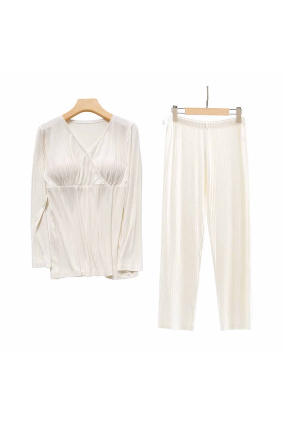2 Piece Maternity Nursing Sleepwear Breastfeeding Nightwear for Pregnant Women Pregnancy Long Sleeve Pajamas Set Maternity Clothes Lounge Sets Maternity Nightwear for Hospital