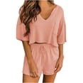 thumbnail image 1 of Edvintorg 2 Piece Set Women Outfit Women Two-Piece Color-Blocking V-Neck Short Sleeve Fashion Casual Suit Workout Sets M, 1 of 7
